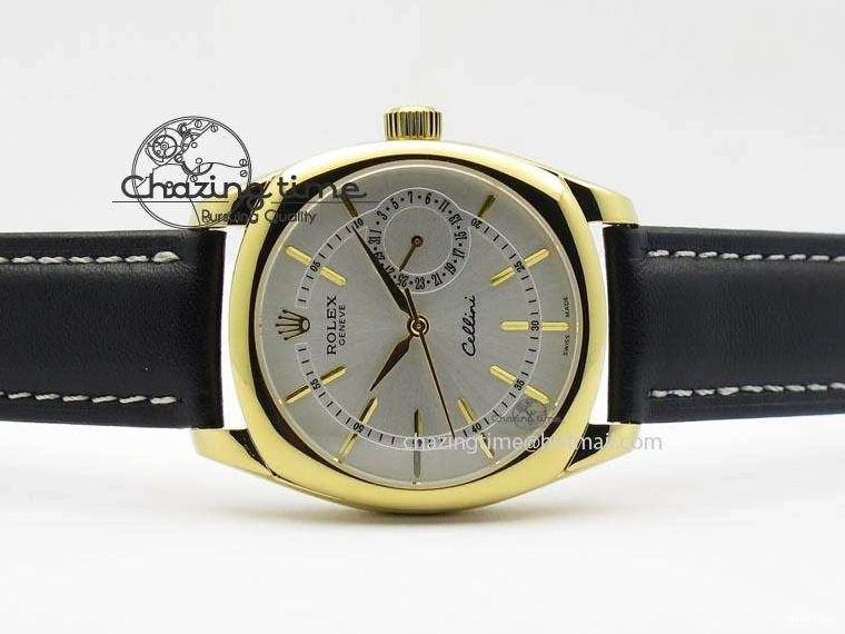 MiroTime 0114 Stylish Cellini Date YG White Stick Dial On Black Leather Strap A 3881